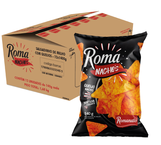 Caixa Fechada 12 unidades Romanachos com 140g - Queijo Nachos