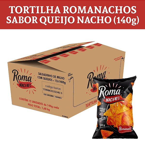 Caixa Fechada 12 unidades Romanachos com 140g - Queijo Nachos