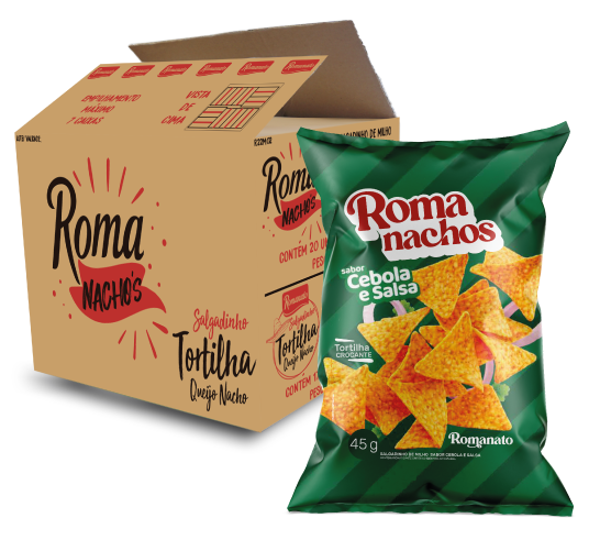 CAIXA FECHADA - 20 UNIDADES ROMANACHOS CEBOLA E SALSA 45G