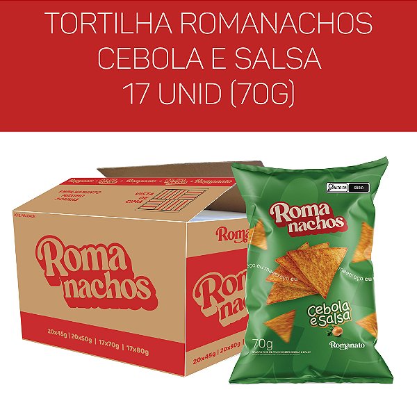 CAIXA FECHADA - 17 UNIDADES ROMANACHOS CEBOLA E SALSA 70G