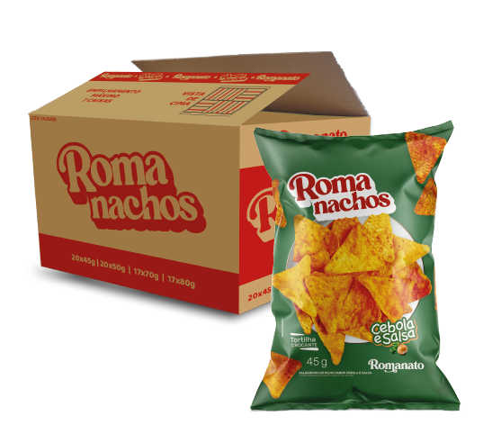 CAIXA FECHADA - 20 UNIDADES ROMANACHOS CEBOLA E SALSA 45G