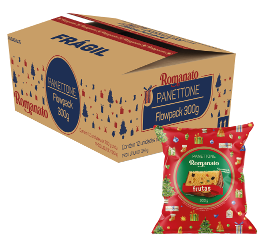 Caixa Fechada: 12 unidades Panettone Flowpack Frutas Cristalizadas 300g