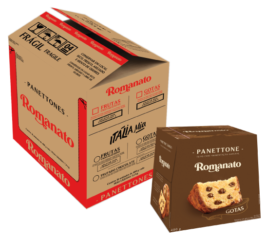 Caixa Fechada: 18 unidades Panettone Romanato - Gotas Chocolate (400g)