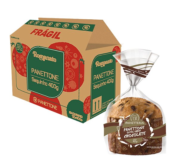 Caixa Fechada: 12 unidades Panettone Polli - Gotas Chocolate (400g)