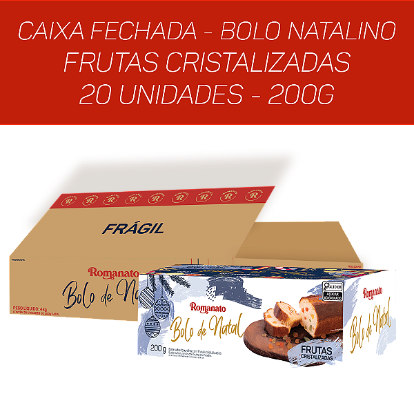 Caixa Fechada: 20 unidades Bolo Romanato Frutas Cristalizadas 200g