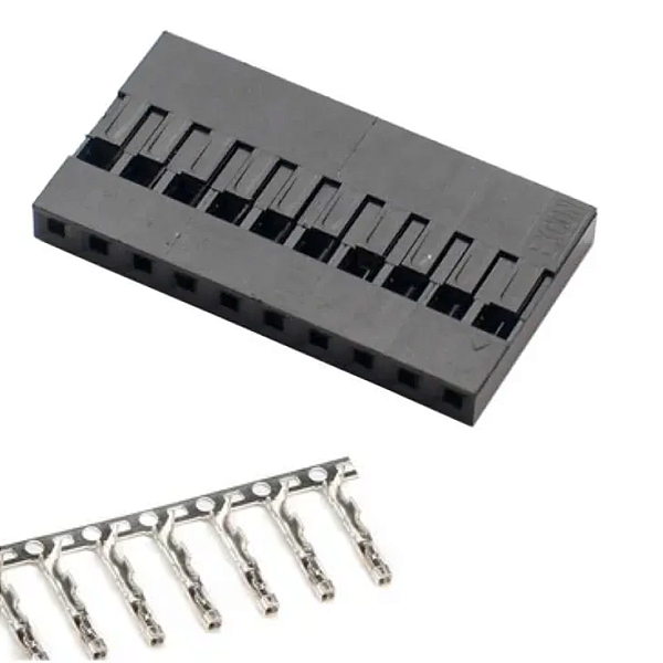CONECTOR DUPONT 10 VIAS 2,54MM COM TERMINAIS FÊMEA