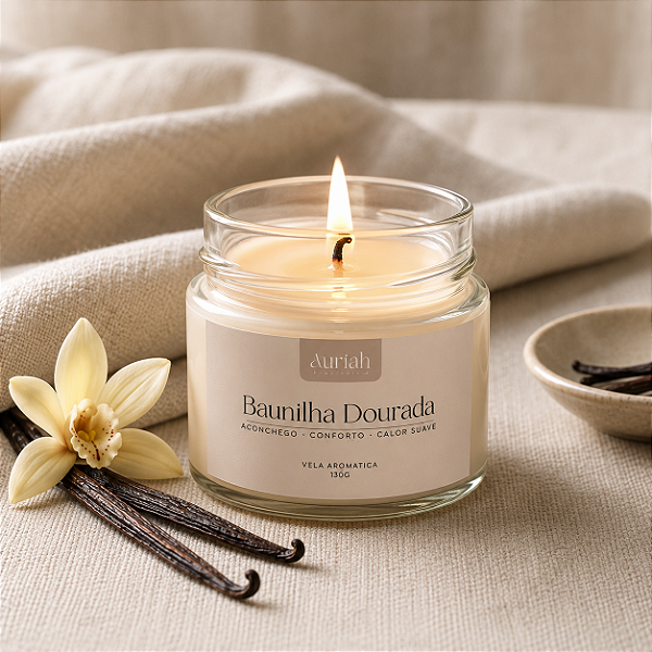 Vela Aromática Baunilha Dourada 130g | Auriah Essenciais