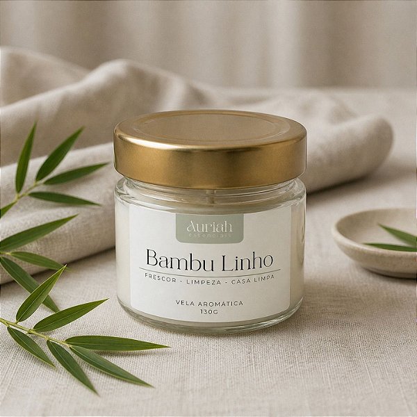 Vela Aromática Bambu Linho 130g | Auriah Essenciais