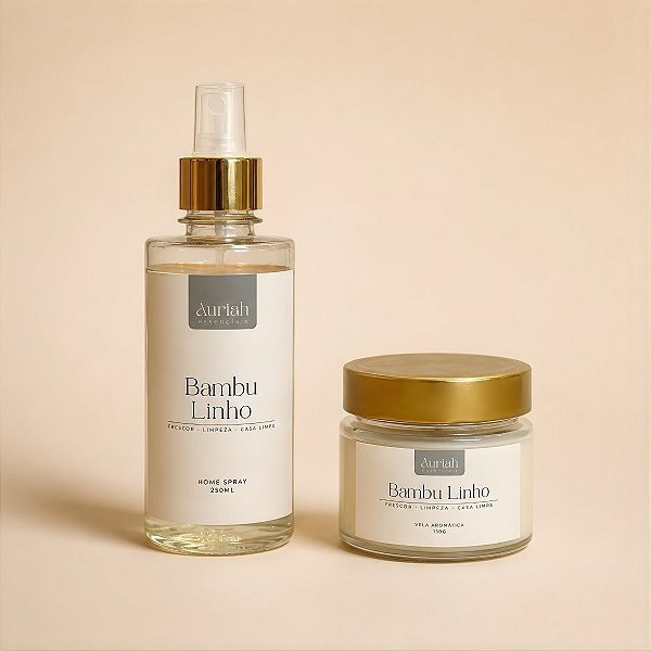 Kit Bambu Linho | Vela + Home Spray