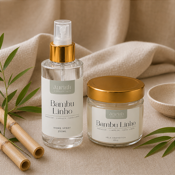 Kit Bambu Linho | Vela + Home Spray