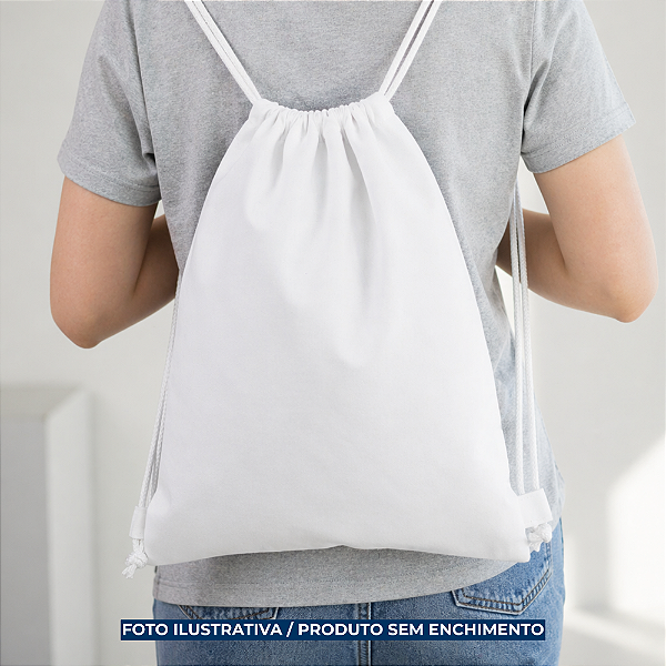 Mochila saco para sublimação em oxford branco e cordinha branca 30cm x 40cm