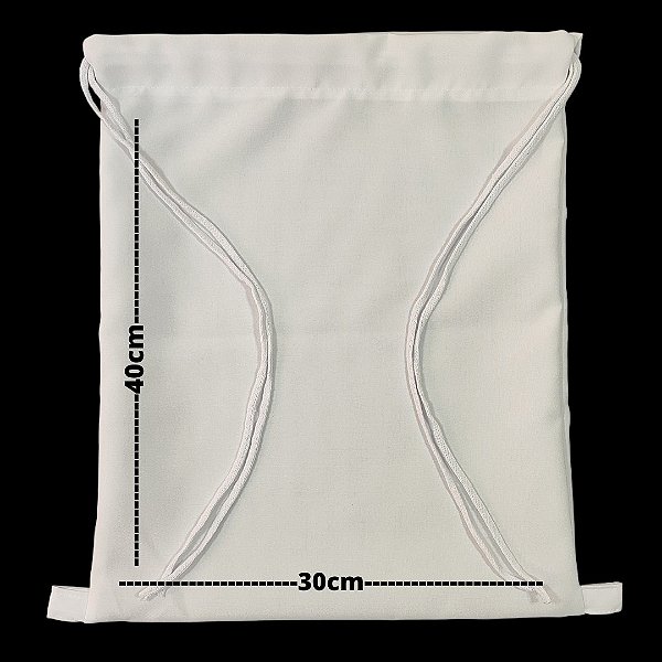 Mochila saco para sublimação em oxford branco e cordinha branca 30cm x 40cm