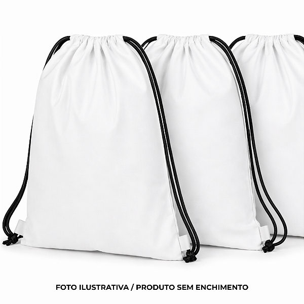 Mochila saco para sublimação em oxford branco e cordinha preta 30cm x 40cm
