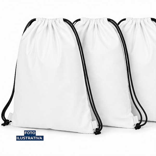 Mochila saco para sublimação em oxford branco e cordinha preta 30cm x 40cm