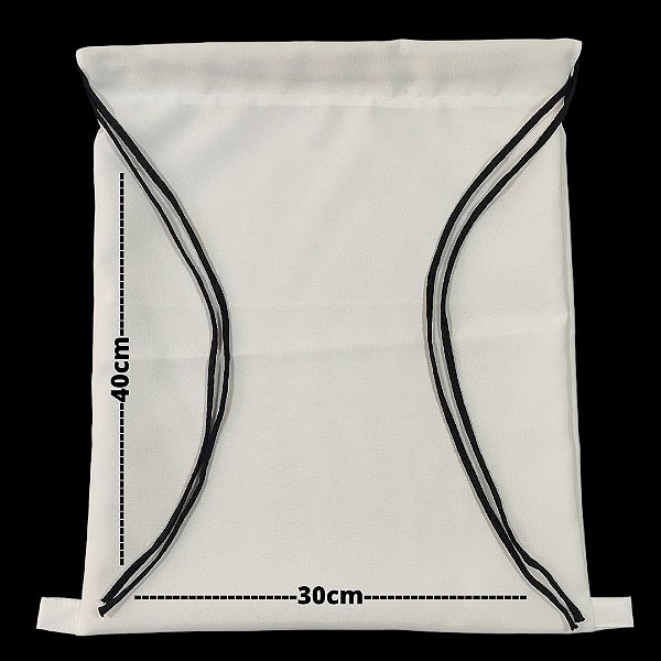 Mochila saco para sublimação em oxford branco e cordinha preta 30cm x 40cm