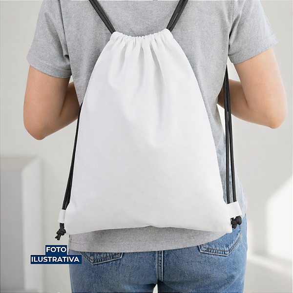 Mochila saco para sublimação em oxford branco e cordinha preta 25cm x 35cm