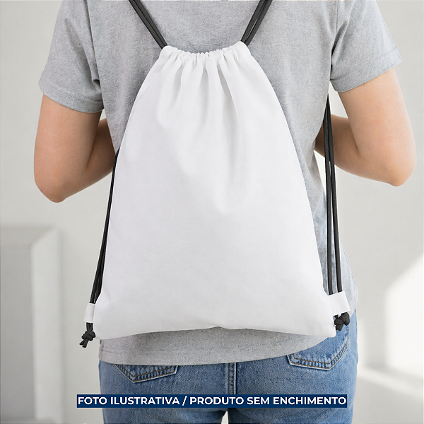 Mochila saco para sublimação em oxford branco e cordinha preta 25cm x 35cm
