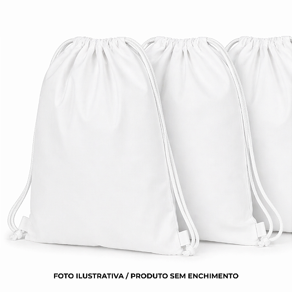 Mochila saco para sublimação em oxford branco e cordinha branca 25cm x 35cm
