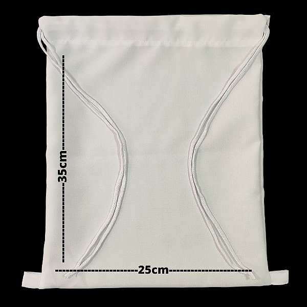 Mochila saco para sublimação em oxford branco e cordinha branca 25cm x 35cm