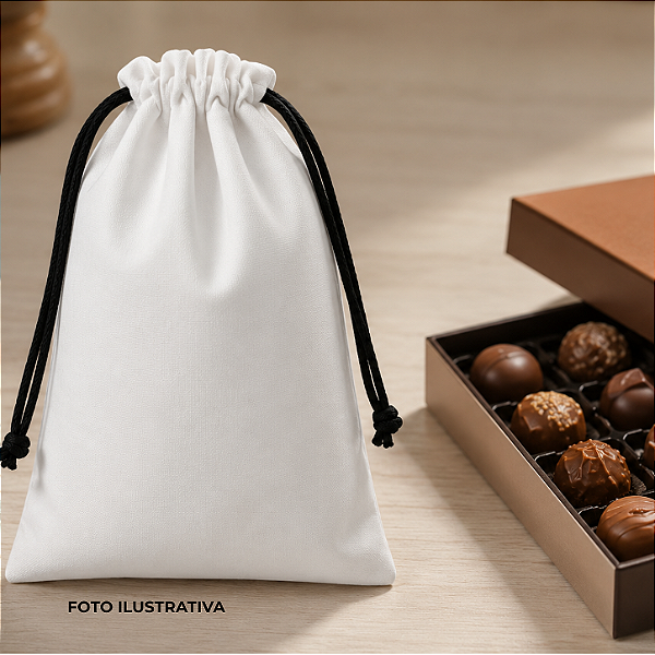 Saquinho para sublimação em oxford branco 100% poliéster 20cm x 30cm cordinha preta