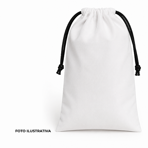 Saquinho para sublimação em oxford branco 100% poliéster 17cm x 27cm cordinha preta