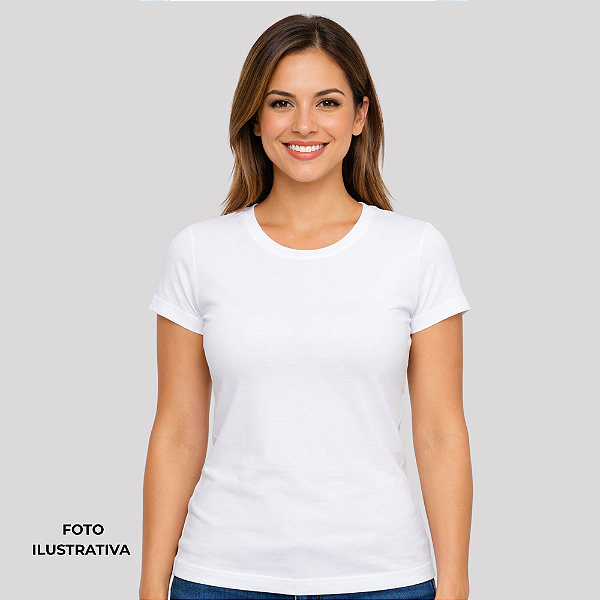 Camisa para sublimação Baby look branca gola punho 100% poliéster Premium