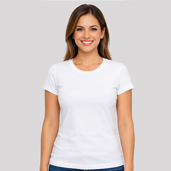 Camisa para sublimação Baby look branca gola punho 100% poliéster Premium