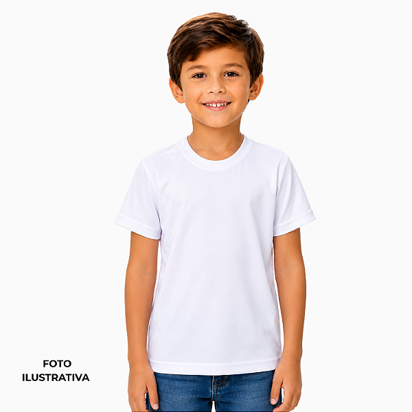 Camisa para sublimação Infantil branca gola punho 100% poliéster Premium