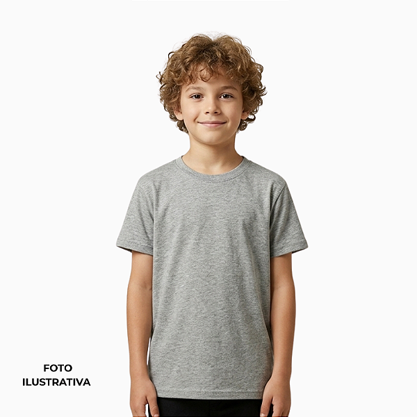 Camisa para sublimação Infantil cinza mescla gola punho 100% poliéster Premium