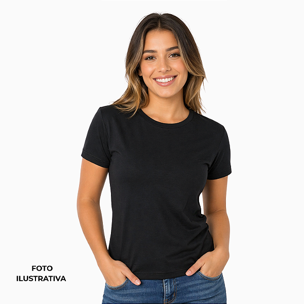 Camisa Baby look preta gola punho malha 100% poliéster Premium