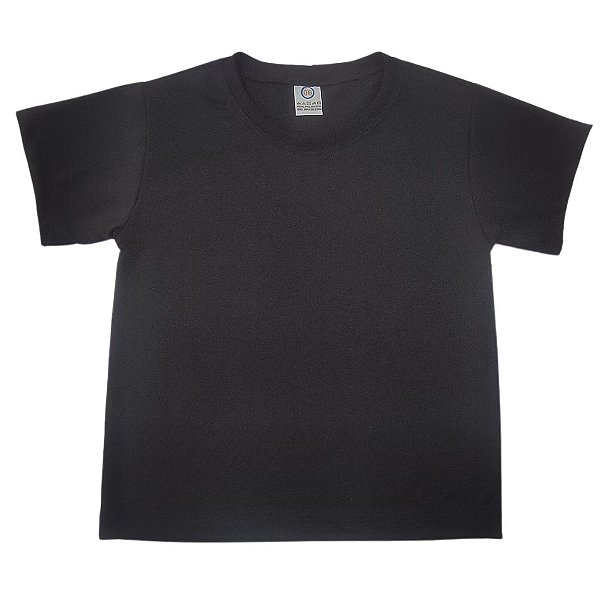 Camisa Infantil preta gola punho malha 100% poliéster Premium