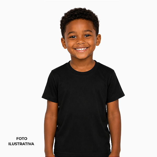 Camisa Infantil preta gola punho malha 100% poliéster Premium