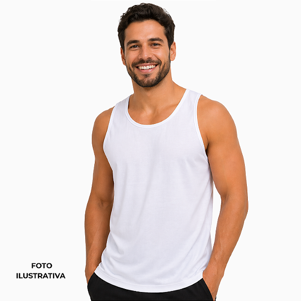 Camiseta para sublimação regata masculina branca acabamento viés 100% poliéster Premium
