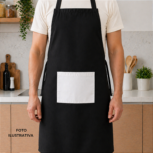 Avental para sublimação adulto preto com bolso branco em oxford