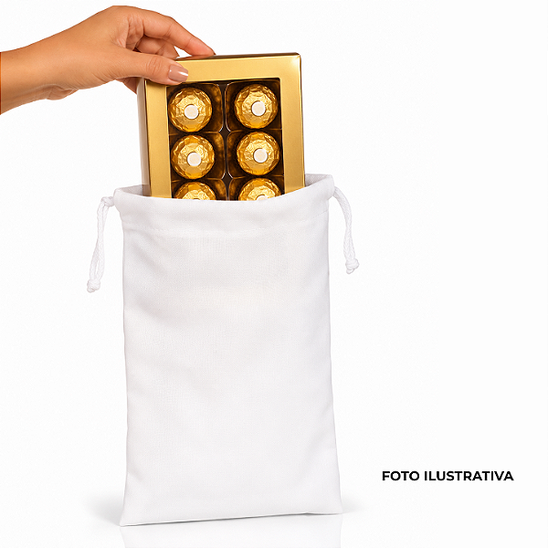Saquinho para Caixa de Bombom para sublimação em oxford branco 100% poliéster 17cm x 27cm cordinha branca