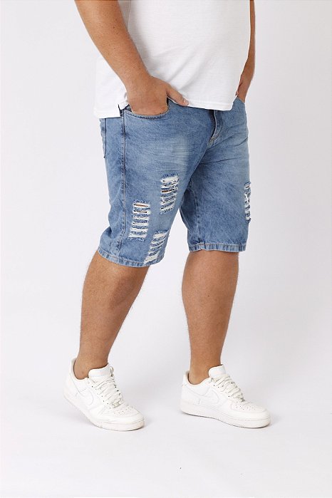 Bermudas Masculina - Plus Size Jeans Rasgada - Marmorizada - DAZE MODAS