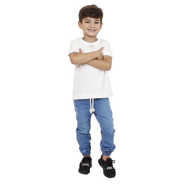 Calça Jogger Infantil Sarja Jeans Médio