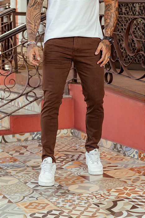 Calça Masculina - Skinny Sarja - Marrom Café - DAZE MODAS