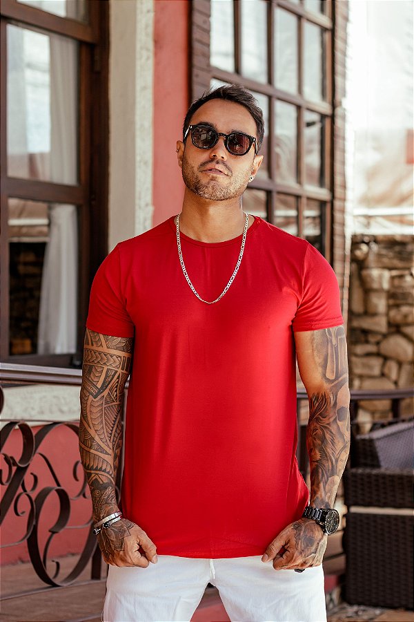 Camisa Masculina - Longline Básica - Vermelha