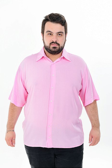 Camisa Básica Masculina Viscose Plus Size - Rosa - DAZE MODAS