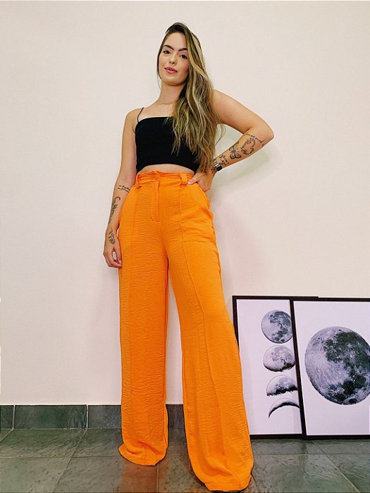 Calça Pantalona com Fenda – Laranja – Rede Guria Store