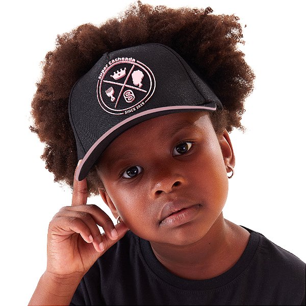 Boné Infantil Aberto com Revestimento Interno de Cetim - Quatro Elementos Rosa - Super Cacheada