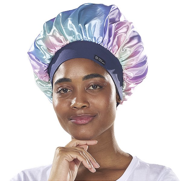 Touca de Cetim Premium Antifrizz Dupla Face Aba Flexível Mãos de Fada - Super Cacheada