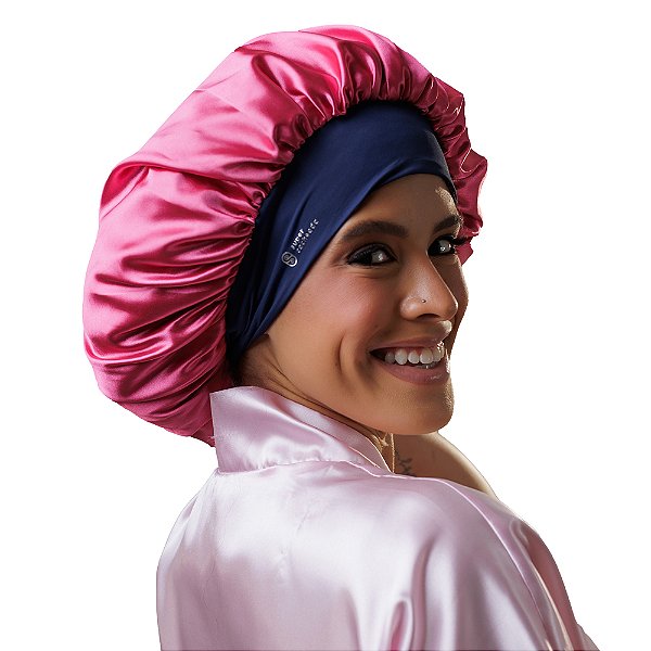 Touca de Cetim Premium Antifrizz Dupla Face Aba Flexível Pink - Super Cacheada