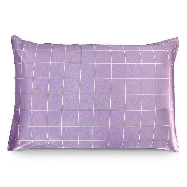 Fronha de Cetim Antifrizz Super Comfy Quadriculado Lilás - Super Cacheada