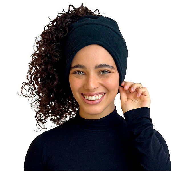 Touca de Inverno 3 em 1 com Cetim - Preta - Super Cacheada