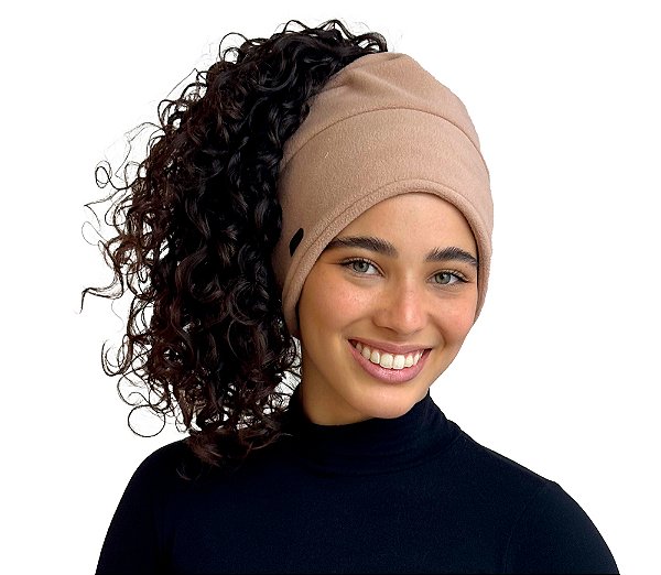 Touca de Inverno 3 em 1 com Cetim - Caramelo - Super Cacheada