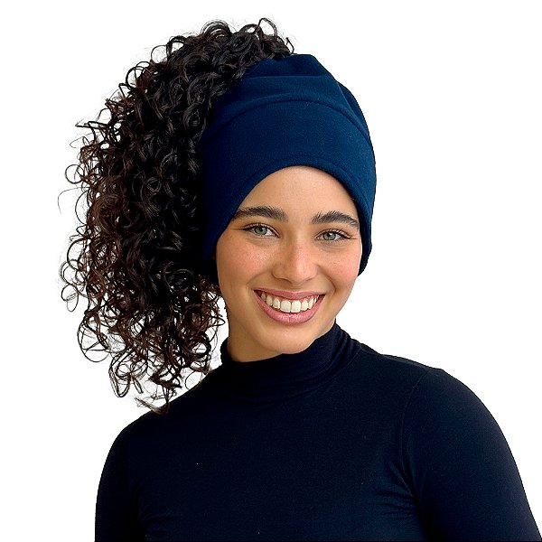 Touca de Inverno 3 em 1 com Cetim - Azul Marinho - Super Cacheada