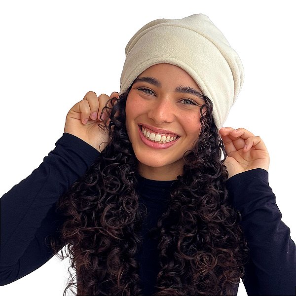 Touca de Inverno com Cetim - Creme - Super Cacheada