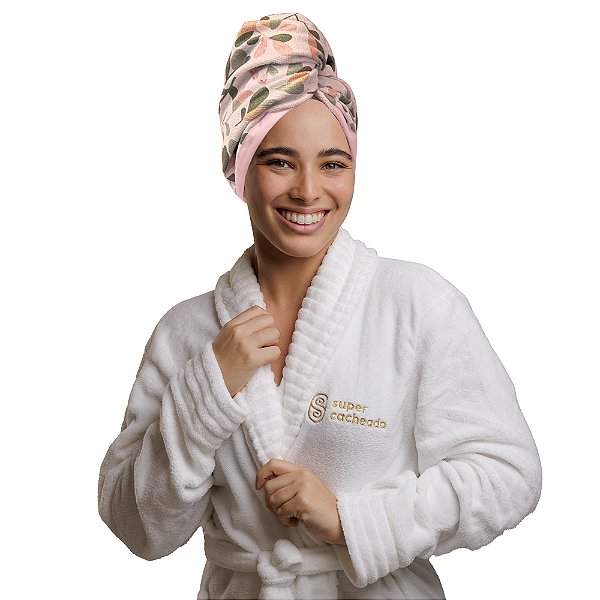 Toalha Turbante De Microfibra Antifrizz - CN - Felicidade - Rosa - Super Cacheada